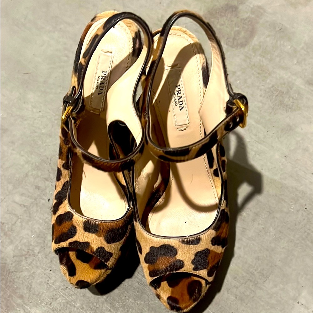 Prada Women's Leopard Print Platform Heels